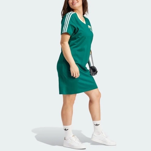 Adidas Original VRCT 3 Stripes T-Shirt Dress Green Size Small - Picture 3 of 11